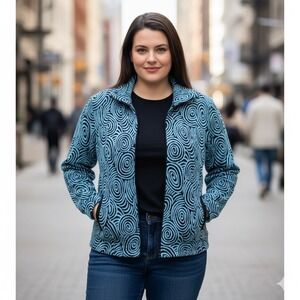 Rafael Sport Women's Turquoise Black Swirl Pattern Zip Jacket Size‎ XL 90s Y2K
